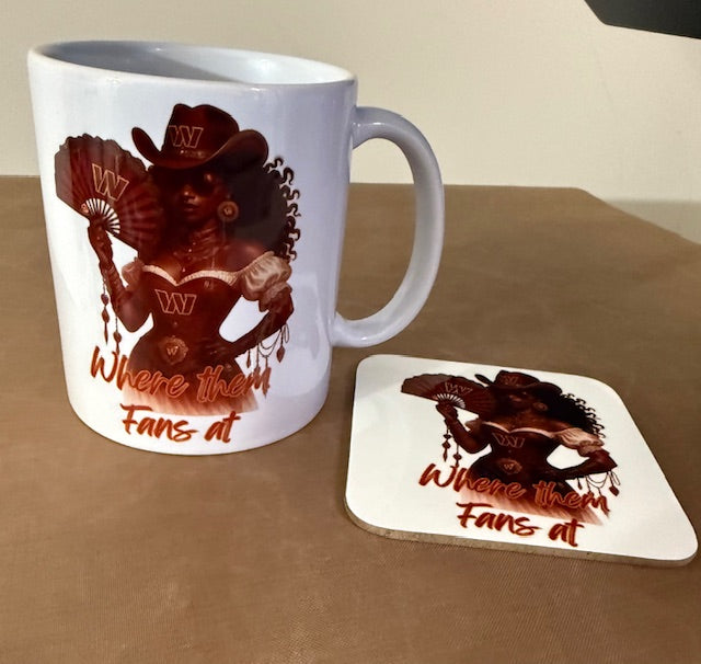 Washington Commanders "Where Them Fans At?" Western Mug & Coaster Set – 11 oz Ceramic Fan Gift